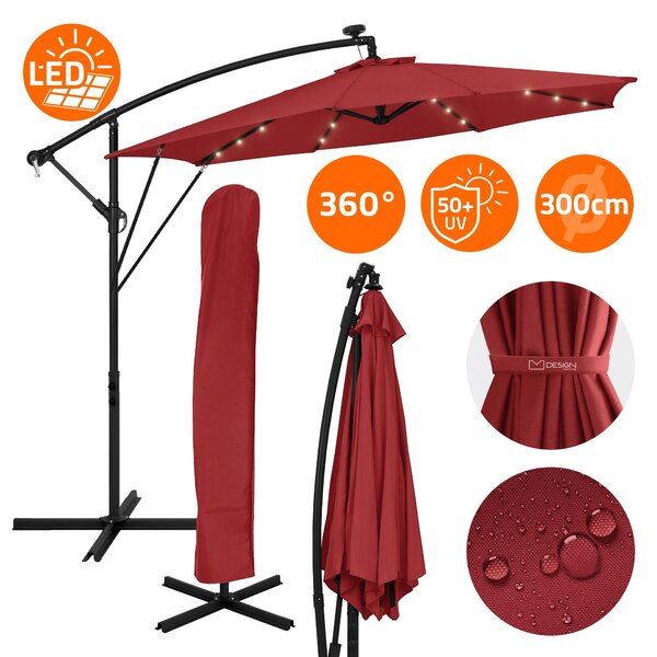 ML-Design Parasol ogrodowy Ø300cm z owietleniem LED Solar Czerwony aluminiowy parasol z pokrowcem i podstaw Parasol przeciwsoneczny i wodoodporny, obrotowy i odchylany