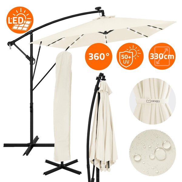 ML-Design Parasol ogrodowy Ø330cm z owietleniem LED Solar Beowy parasol aluminiowy z pokrowcem i stojakiem Ochrona przeciwsoneczna i wodoodporna Obrotowy i odchylany