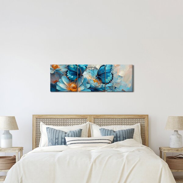 Obraz - Niebieskie motyle (z zegarem) (90x30 cm)