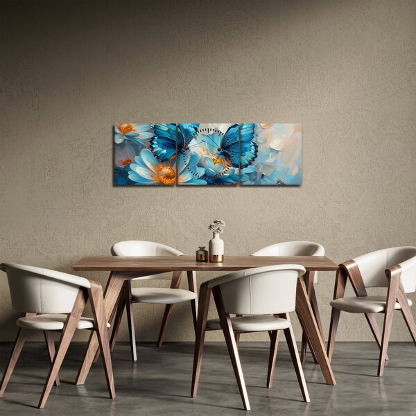 Obraz - Niebieskie motyle (z zegarem) (90x30 cm)