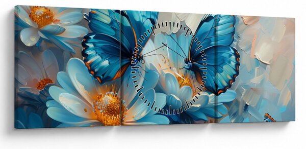 Obraz - Niebieskie motyle (z zegarem) (90x30 cm)