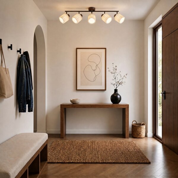 Lampa Sufitowa Lindby, Shiloh, ściemnialny, drewniany, salon, tkanina | tekstylia, nowoczesny