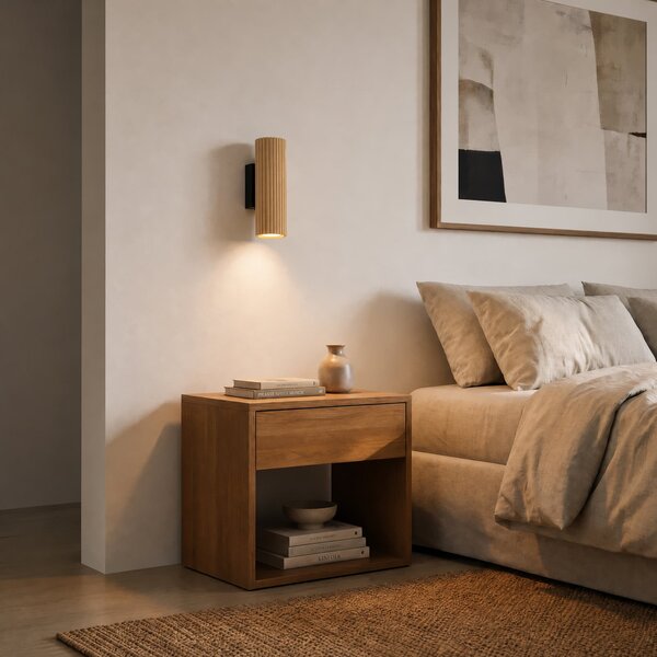 Lampa Ścienna Lindby, Stralino, ściemnialny, drewniany, salon, drewno, nowoczesny
