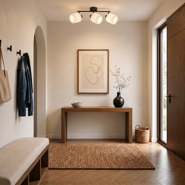 Lampa Sufitowa Lindby, Shiloh, ściemnialny, drewniany, salon, tkanina | tekstylia, nowoczesny