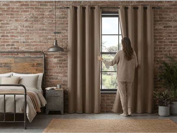 Beżowa zasłona OXFORD 140x250 cm Zawieszanie: Taśma z wiązaniami