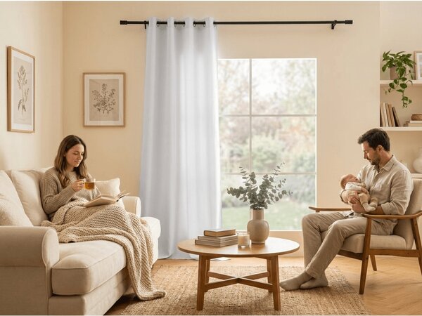 Zasłona OXFORD LIGHT 140x250 cm, biała Zawieszanie: Taśma z wiązaniami
