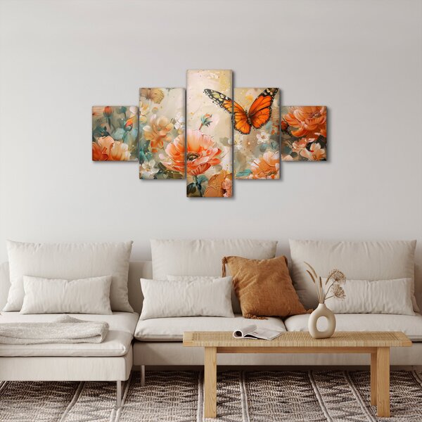 Obraz - Motyl i kwiaty, obraz olejny (125x70 cm)