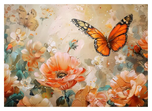Obraz - Motyl i kwiaty, obraz olejny (70x50 cm)