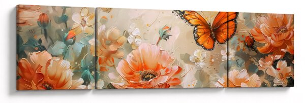 Obraz - Motyl i kwiaty, obraz olejny (170x50 cm)