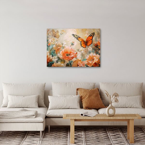 Obraz - Motyl i kwiaty, obraz olejny (70x50 cm)