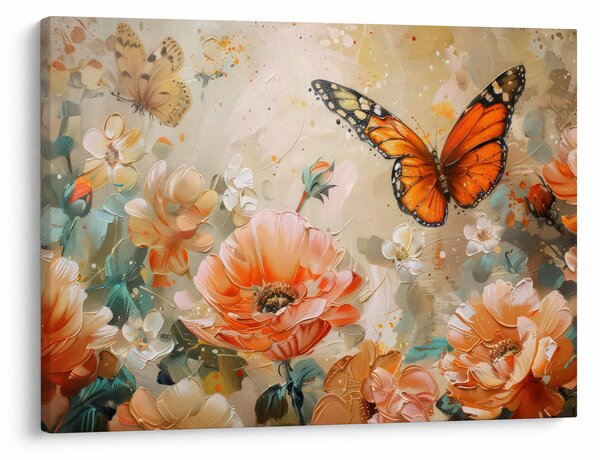 Obraz - Motyl i kwiaty, obraz olejny (70x50 cm)