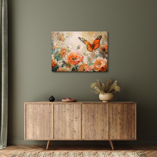 Obraz - Motyl i kwiaty, obraz olejny (70x50 cm)