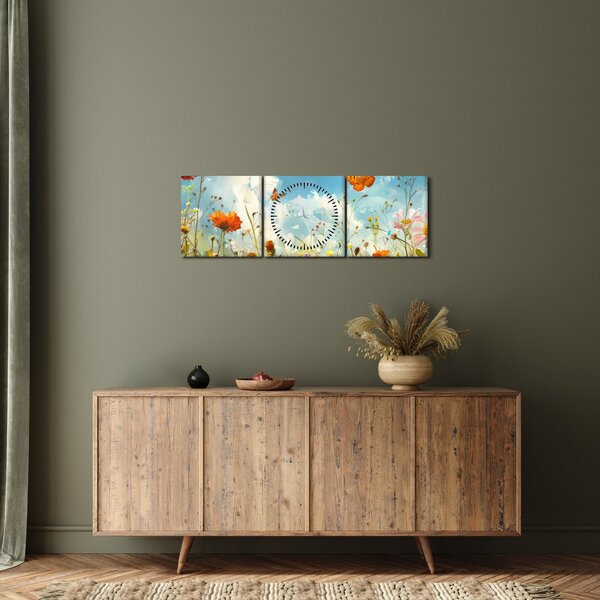 Obraz - Motyle na letniej łące (z zegarem) (90x30 cm)