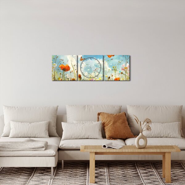 Obraz - Motyle na letniej łące (z zegarem) (90x30 cm)