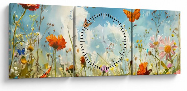 Obraz - Motyle na letniej łące (z zegarem) (90x30 cm)