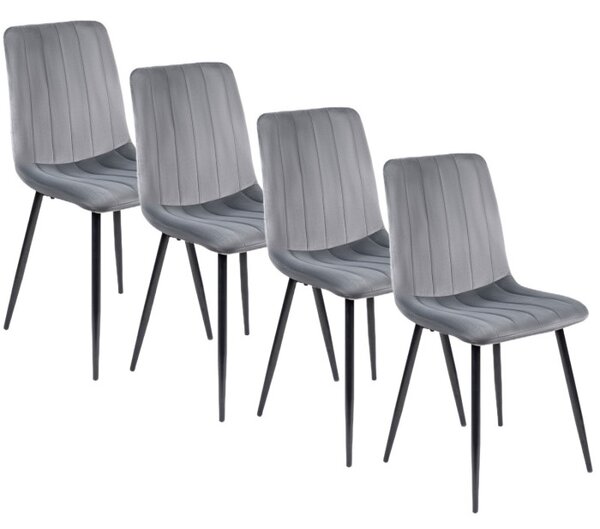 Zestaw 4x Krzesło Tapicerowane IBIS do Jadalni Szare Welurowe Nowoczesne Loft
