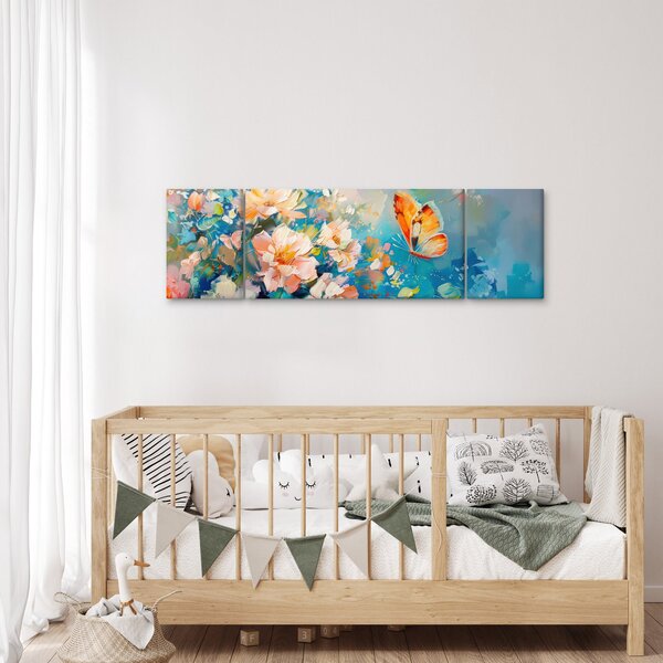 Obraz - Motyl i kwiaty, obraz olejny II. (170x50 cm)