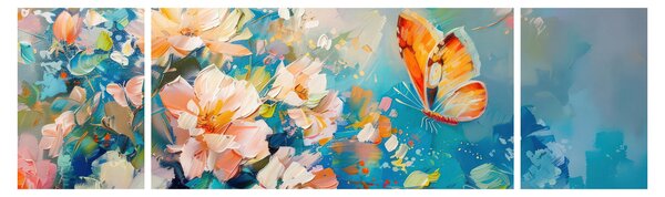Obraz - Motyl i kwiaty, obraz olejny II. (170x50 cm)