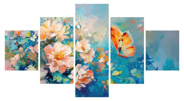 Obraz - Motyl i kwiaty, obraz olejny II. (125x70 cm)
