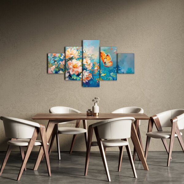 Obraz - Motyl i kwiaty, obraz olejny II. (125x70 cm)