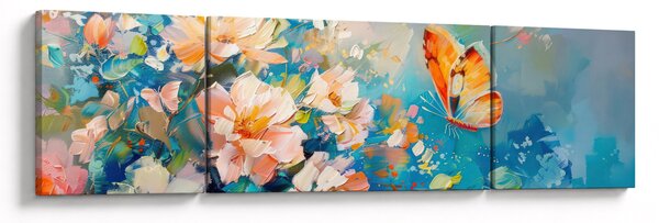 Obraz - Motyl i kwiaty, obraz olejny II. (170x50 cm)