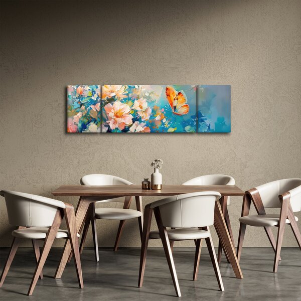 Obraz - Motyl i kwiaty, obraz olejny II. (170x50 cm)