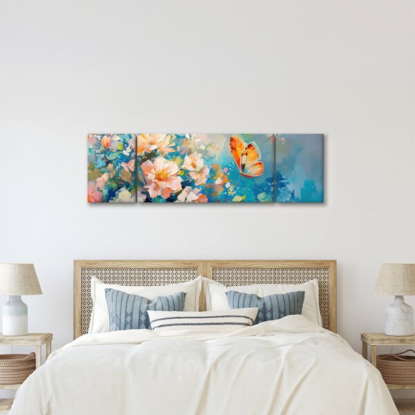 Obraz - Motyl i kwiaty, obraz olejny II. (170x50 cm)