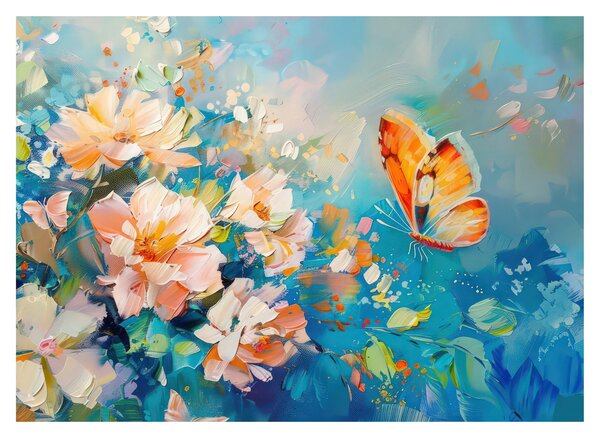 Obraz - Motyl i kwiaty, obraz olejny II. (70x50 cm)