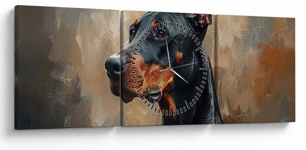 Obraz - Portret Dobrmana (z zegarem) (90x30 cm)