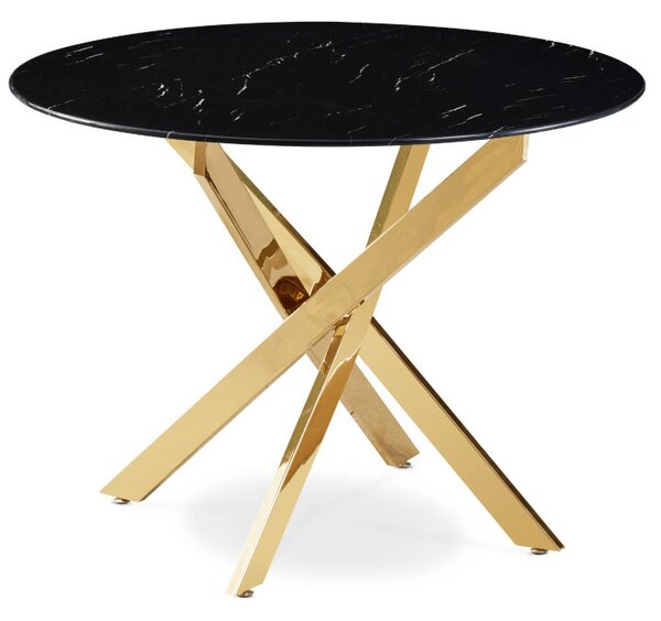 Stół Okrągły Szklany BALI 100 cm Czarny Marmur/Złoty Glamour