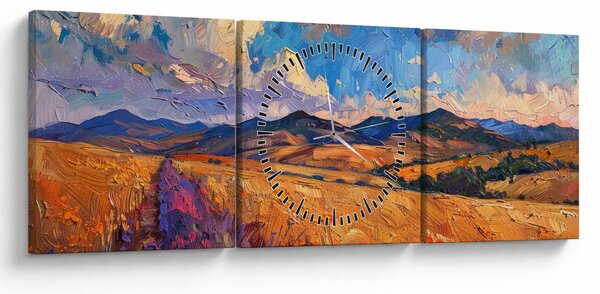 Obraz - Obraz olejny przedstawiający krajobraz (z zegarem) (90x30 cm)