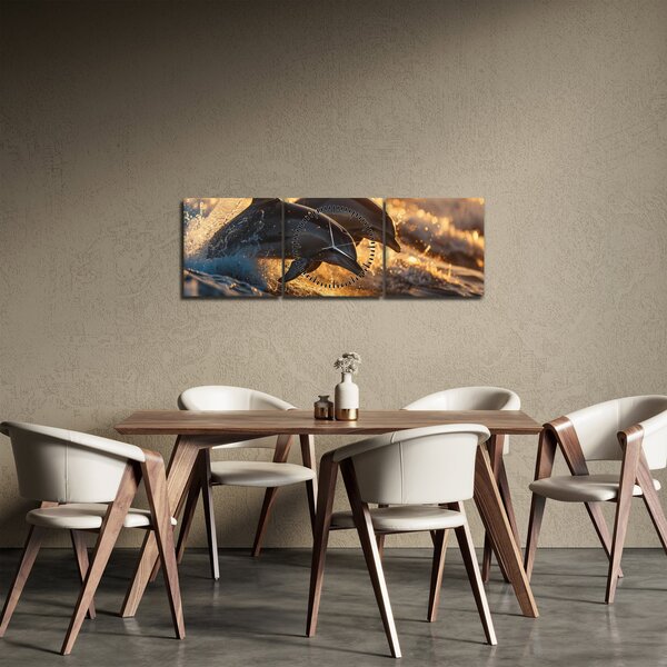 Obraz - Delfiny (z zegarem) (90x30 cm)