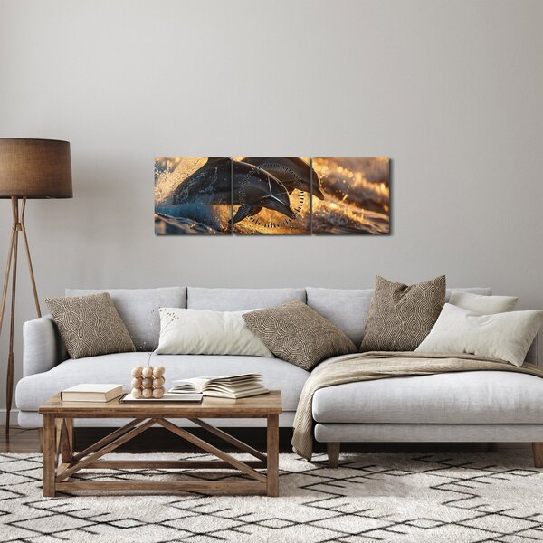 Obraz - Delfiny (z zegarem) (90x30 cm)