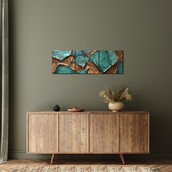 Obraz - Zielono-złoty obraz (z zegarem) (90x30 cm)