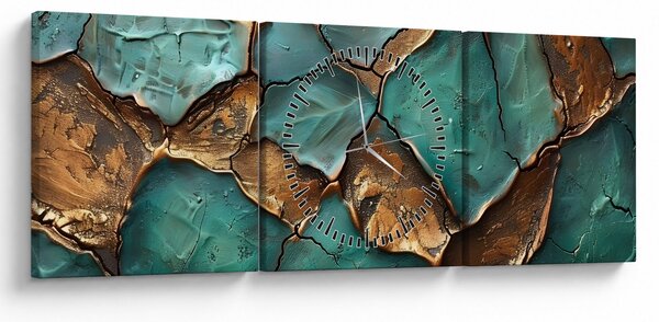 Obraz - Zielono-złoty obraz (z zegarem) (90x30 cm)