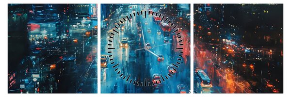 Obraz - Duże miasto, obraz olejny (z zegarem) (90x30 cm)