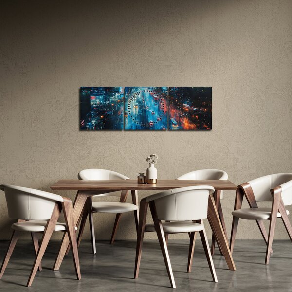 Obraz - Duże miasto, obraz olejny (z zegarem) (90x30 cm)