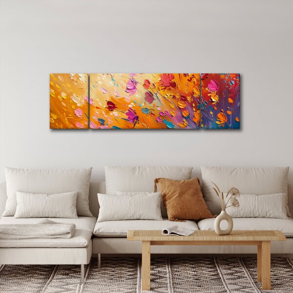Obraz - Malowanie kolorowych kwiatów (170x50 cm)