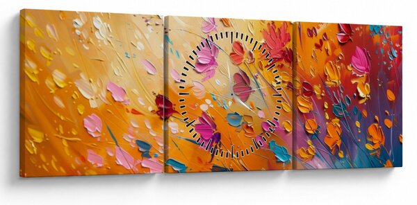 Obraz - Malowanie kolorowych kwiatów (z zegarem) (90x30 cm)