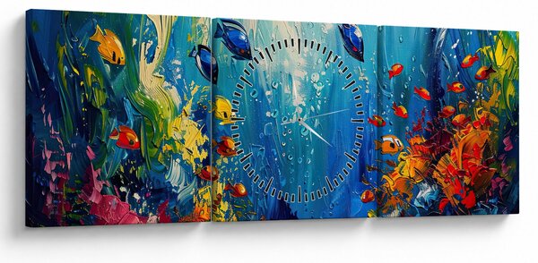 Obraz - Malowanie podwodnego świata (z zegarem) (90x30 cm)