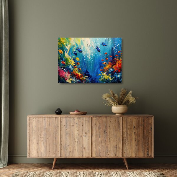 Obraz na szkle - Malowanie podwodnego świata (70x50 cm)
