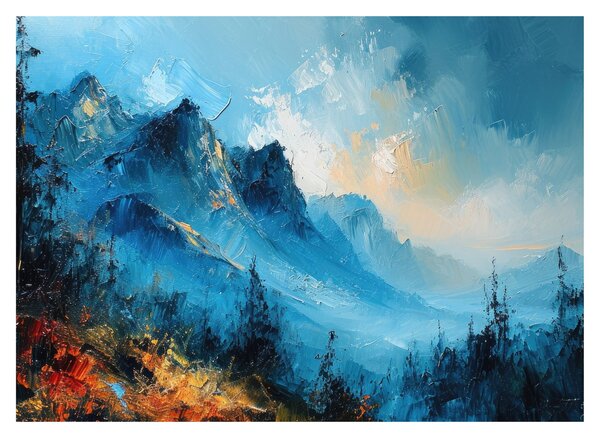 Obraz - Malowanie gór (70x50 cm)