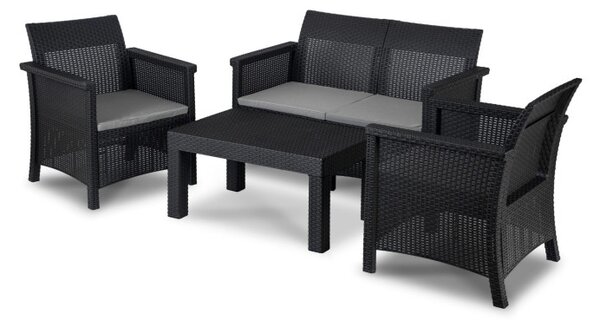Zestaw Mebli Ogrodowych BRENTA Czarny/Szary 2xFotel Sofa Stolik Tarasowy Technorattan Nowoczesny