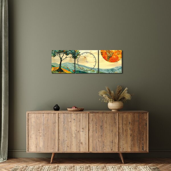 Obraz - Ilustracja krajobrazu (z zegarem) (90x30 cm)