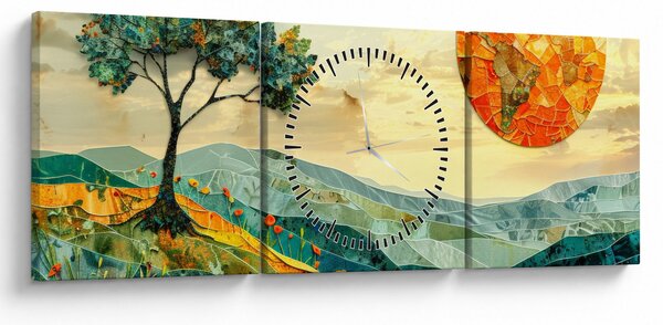 Obraz - Ilustracja krajobrazu (z zegarem) (90x30 cm)