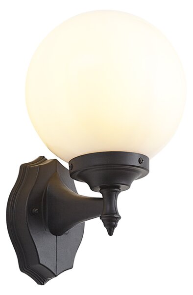 Klasyczna zewnętrzna lampa ścienna czarna z opalowym szkłem IP44 - Champs