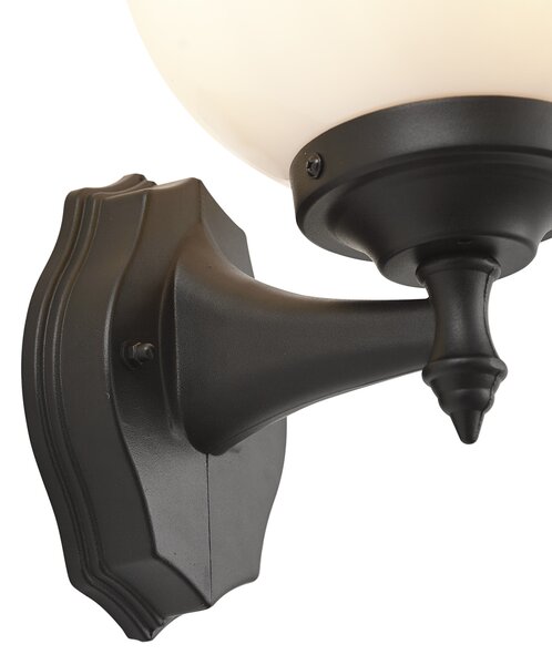 Klasyczna zewnętrzna lampa ścienna czarna z opalowym szkłem IP44 - Champs