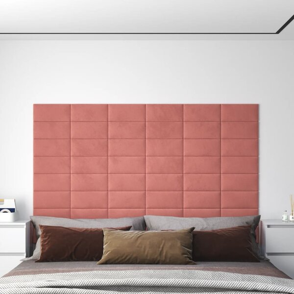 Panele ścienne, 12 szt., różowe, 30x15 cm, aksamit, 0,54 m²
