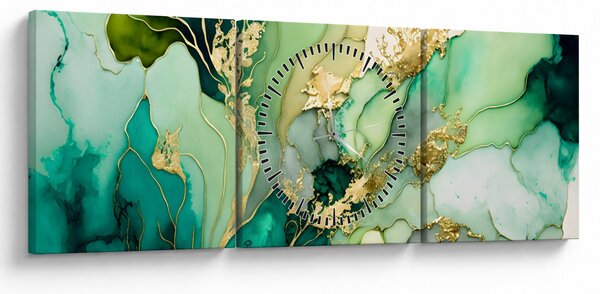 Obraz - Zielona abstrakcja (z zegarem) (90x30 cm)