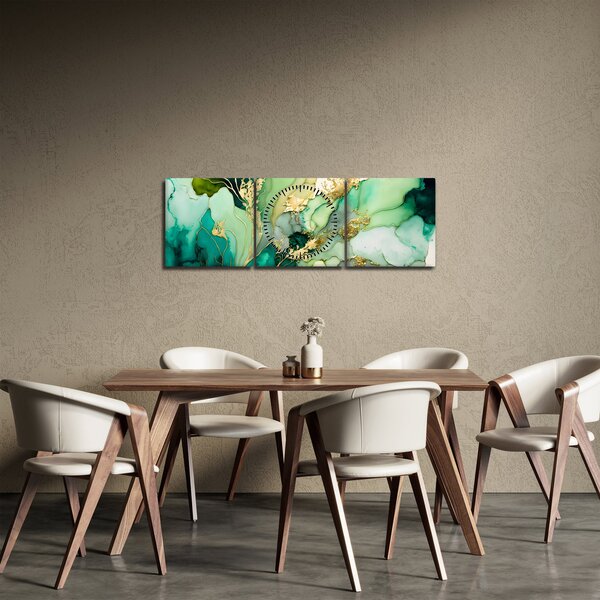 Obraz - Zielona abstrakcja (z zegarem) (90x30 cm)